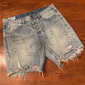 One Teaspoon Light Blue Distressed Jean Shorts